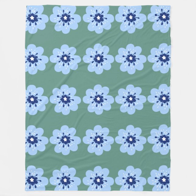 Pulver Blue-Blommönster Fleecefilt (Framsidan)