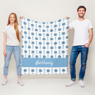 Pulver Blue CheerLeader Pom Poms & Hearts Mönster Fleecefilt