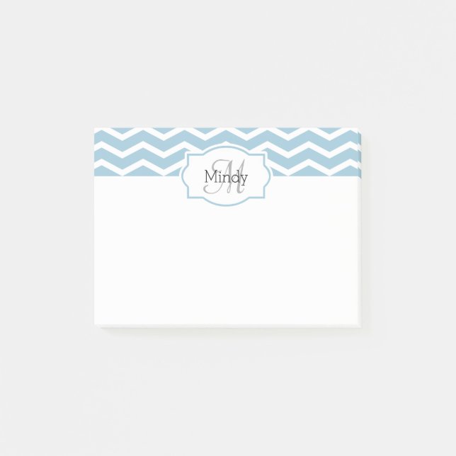 Pulver Blue Chevron Namn Monogrammed Post-it Block (Framsida)