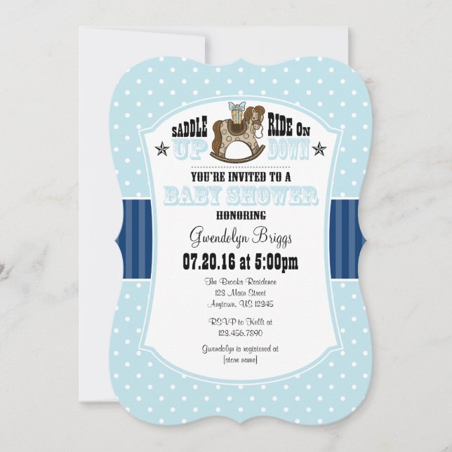 Pulver Blue Cowboy Baby Shower-inbjudan Inbjudningar (Framsida)