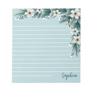 Pulver Blue Grey & White Flowers Lining Anteckningsblock