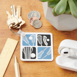 Pulver Blue Lacrosse Blocks of Sticks and Bollar Nyckelring