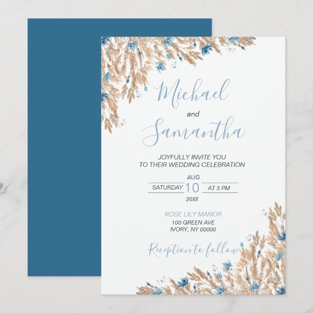 Pulver Blue Land Fält Bröllop Inbjudningar (Fram/baksida)