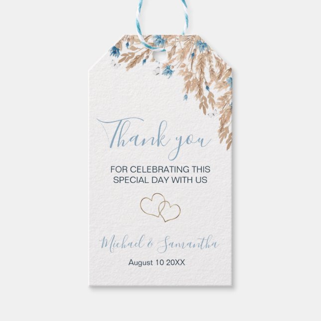 Pulver Blue Land Fält Bröllop Presentetikett (Framsidan)