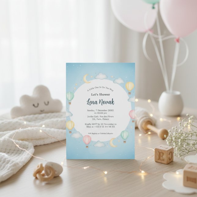 Pulver Blue Luftballong Baby Shower-inbjudan Inbjudningar (Skapare uppladdad)