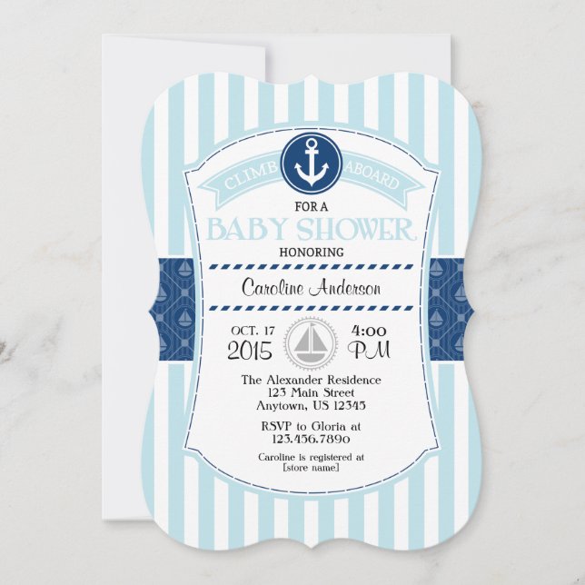 Pulver Blue Nautical Baby Shower-inbjudan Inbjudningar (Framsida)