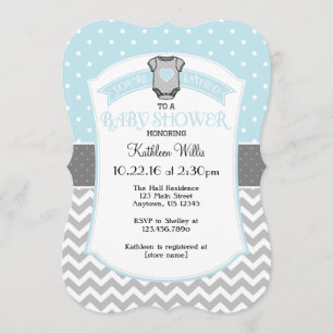 Pulver Blue Polka Dot Chevron Baby Shower Inbjudan