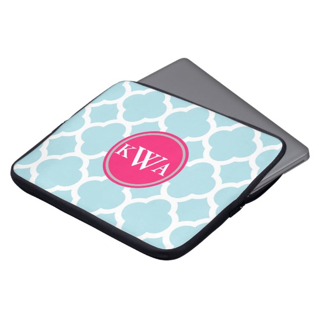 Pulver Blue Quatrefoil Finare etikett Monogram Laptop Fodral (Framsida topp)