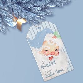 Pulver Blue Vintage Santa Wink-Juletiketter Presentetikett