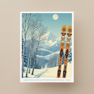 Pulver Mountain Utah ski retro Postcard Vykort