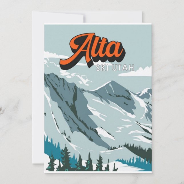 "Pulver Paradise: Alta Ski Area, Utah vycard." Julkort (Framsida)