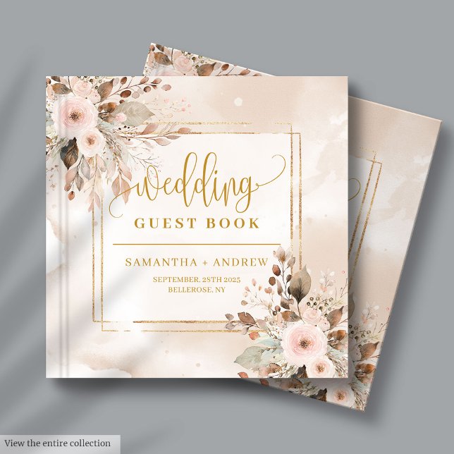 Pulver Rosa Ivory och Guld Boho Autumn Bröllop Gästböcker (Powder Pink Ivory and Gold Boho Autumn Wedding Guest Book)
