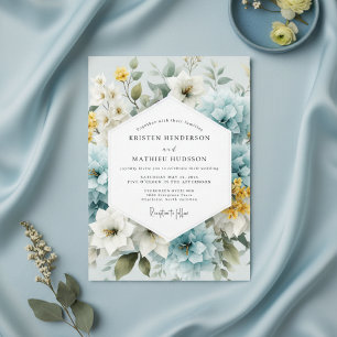 Pulverblå Blommig Whimsy Bröllop Inbjudningar