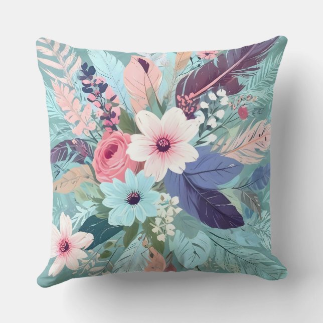 Pulverblå blomning kudde (Baksida)