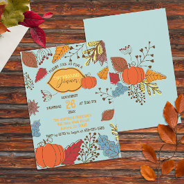Pulverblå Doodle Pumpa Thanksgiving Middag Inbjudningar