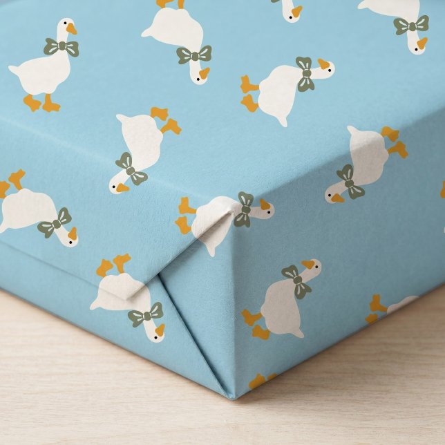 Pulverblå Gås Sage Bow Babypojke Shower Presentpapper (Skapare uppladdad)