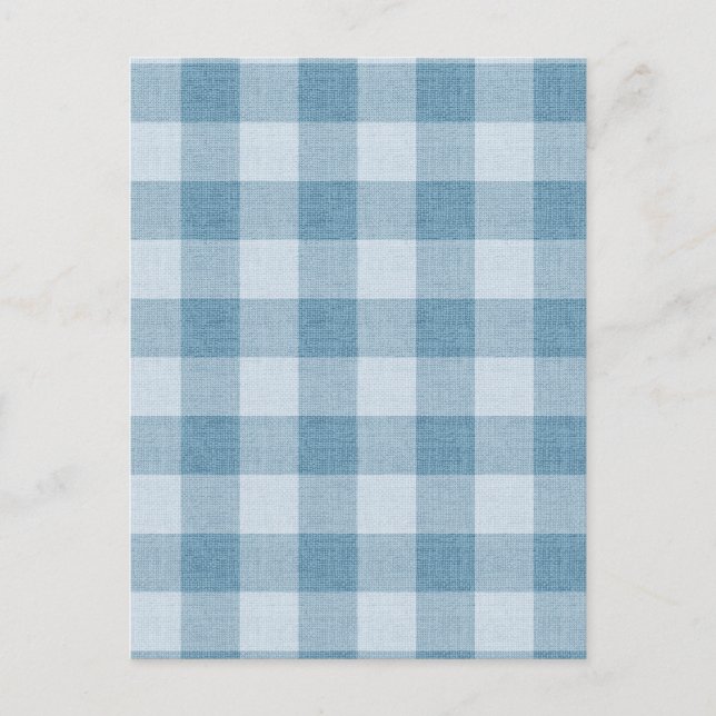 Pulverblå Gingham Buffalo-rutig Linne Textur Vykort (Framsida)