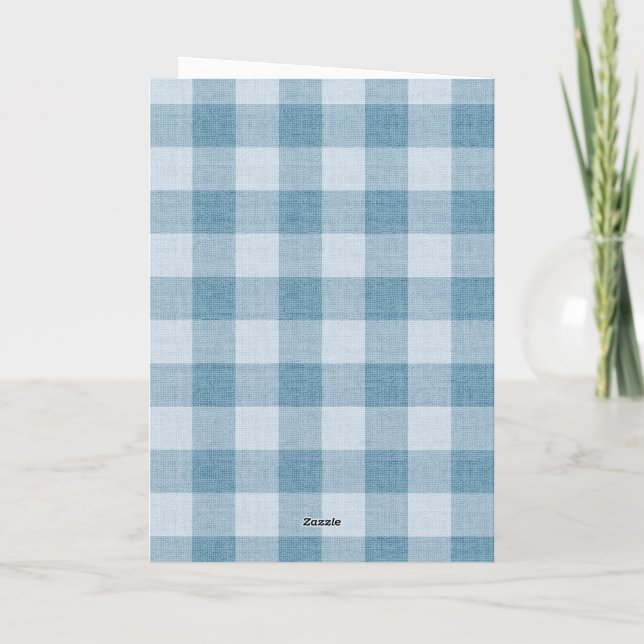 Pulverblå Gingham Buffalo Rutig Linneväv Texture Kort (Baksida)