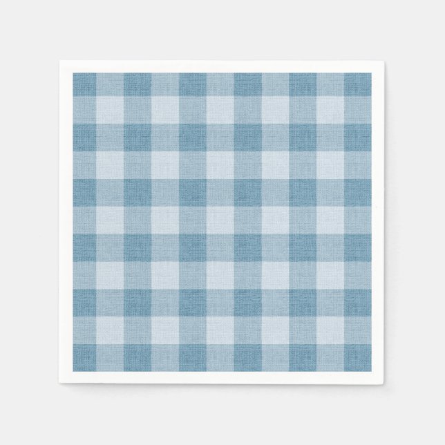 Pulverblå Gingham Buffalo Rutig Linneväv Texture Pappersservett (Framsidan)