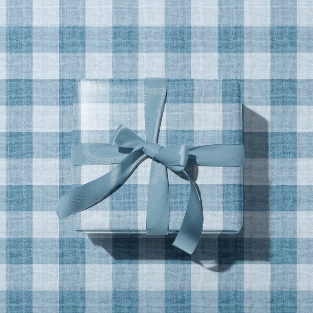 Pulverblå Gingham Buffalo Rutlind Tyget Struktur Presentpapper (Skapare uppladdad)