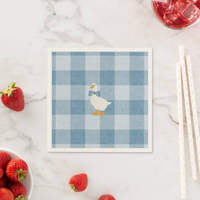 Pulverblå Gingham Gås Bebisdopp Kontroll Pappersservett (Insitu)