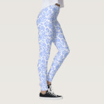 Pulverblå och vit Blommigt Leggings<br><div class="desc">Vitt och pulverblått fuktmönster för blommigt av vintage.</div>