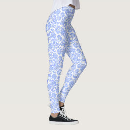 Pulverblå och vit Blommigt Leggings