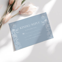 Pulverblå Rosa Elegant Bröllopsvar Floral OSA Kort