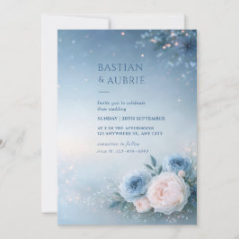 Pulverblå Rosenskämning Blommig Hörnhögtidsinbjuda Inbjudningar