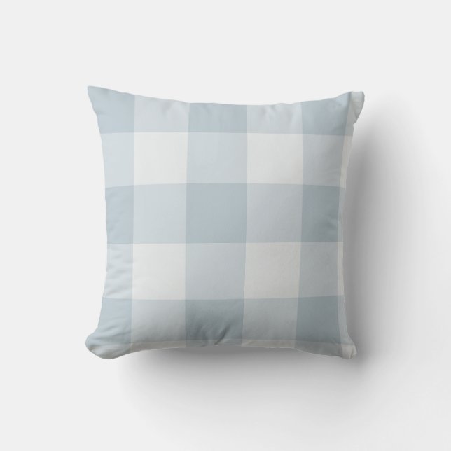 Pulverblå stor rutig gingham kudde (Framsida)