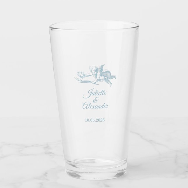 Pulverblå Toile de Jouy bröllopsglas  Glaskopp (Framsida)