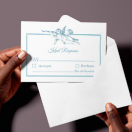 Pulverblå Toile de Jouy Kerub Bröllop RSVP-kort OSA Kort