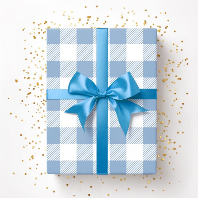 Pulverblå vit rutig mönster presentpapper (Powder Blue White Plaid Pattern Wrapping Paper)