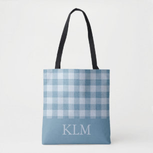 Pulverblått Gingham Monogram Anpassat Namn Tygkasse