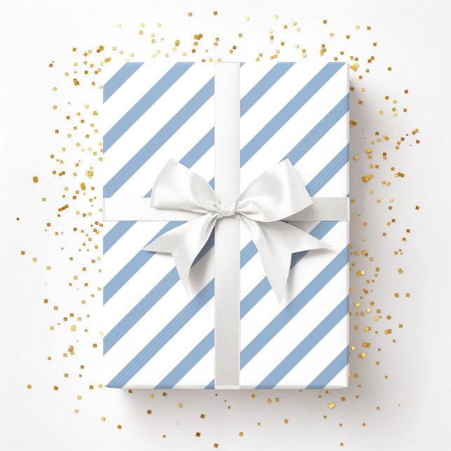 Pulverblått Vitt Randigt Mönster Presentpapper (Powder Blue White Stripes Pattern Wrapping Paper)