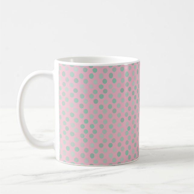 pulverrosa och vårgröna prickar kaffemugg (Vänster)