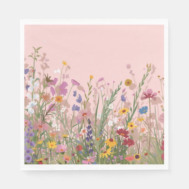 Pulverrosa pojkvän & vilda blommor  pappersservett (Framsidan)