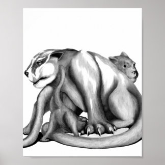 Puma-familjens svarta och vita lina teckning poster