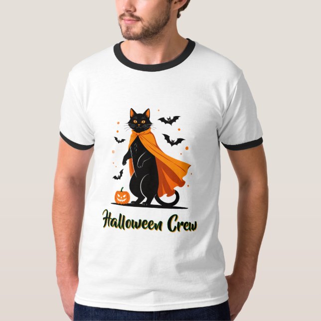 Pumkin Black Cat Halloween T-Shirt (Framsida)
