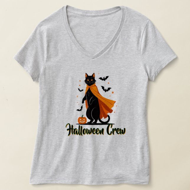 Pumkin Black Cat Halloween T-Shirt (Laydown)