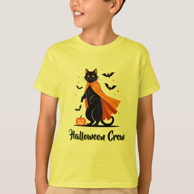 Pumkin Black Cat Halloween T-Shirt (Framsida)