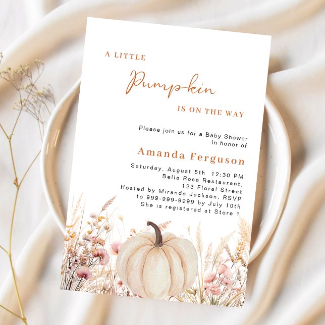 Pumkin på hur vilda blommor beige Baby Shower Inbjudningar (Skapare uppladdad)