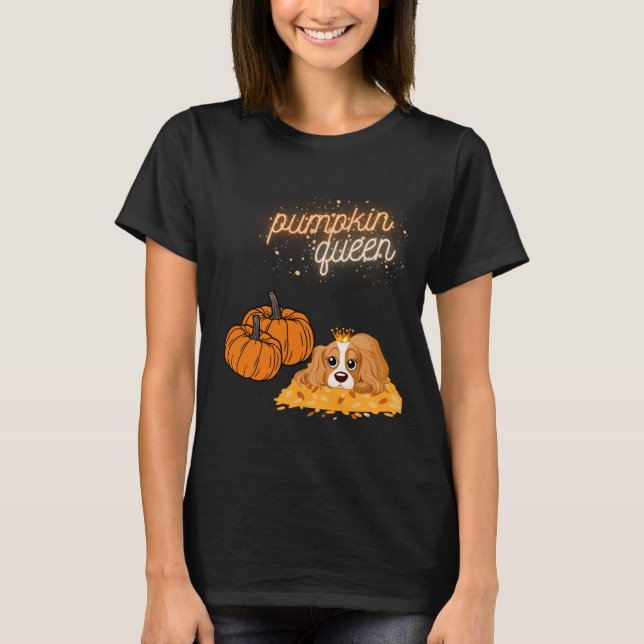 Pumkin Queen Welcome fall Drottcavalier hund T Shirt (Framsida)