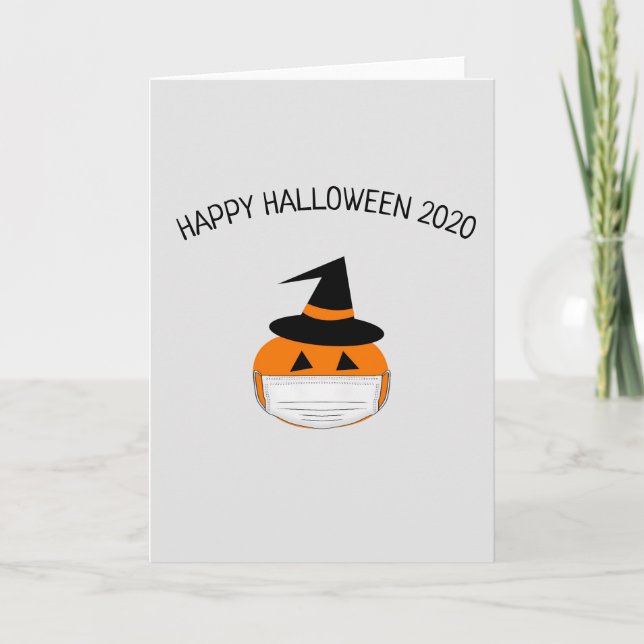 pumkinhäxhatt och maskkarantänhalloween-roligt kort (Framsida)