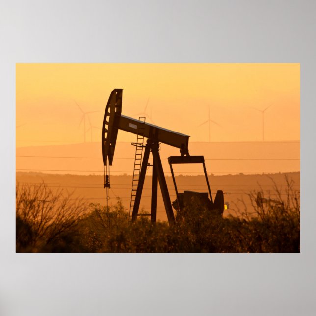 Pump Jack Pumping Oil in Väster Texas, USA Poster (Framsidan)