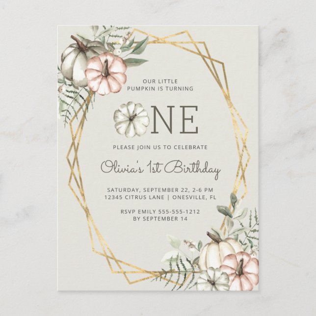 Pumpa 1-års födelseljusfest Salvia grön postkort Vykort (Framsida)