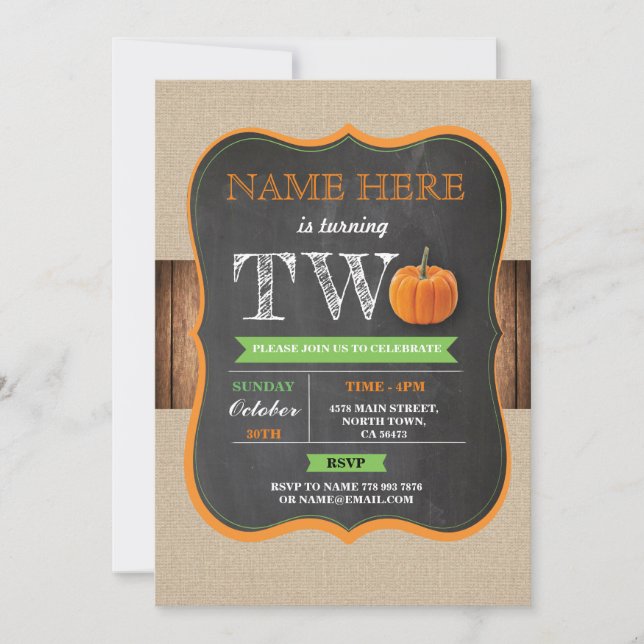 Pumpa 2:a 2 Två Födelsedagsfest Pojke Flicka Inbju Inbjudningar (Framsida)