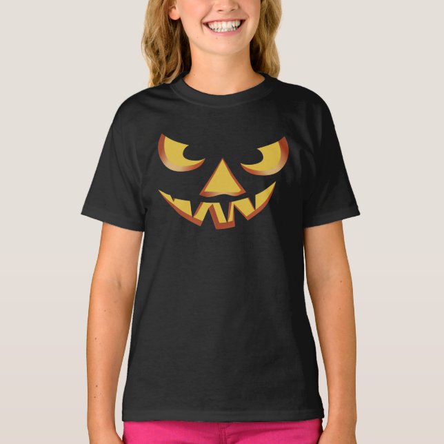 Pumpa Ansikte 3 för Halloween T Shirt (Framsida)