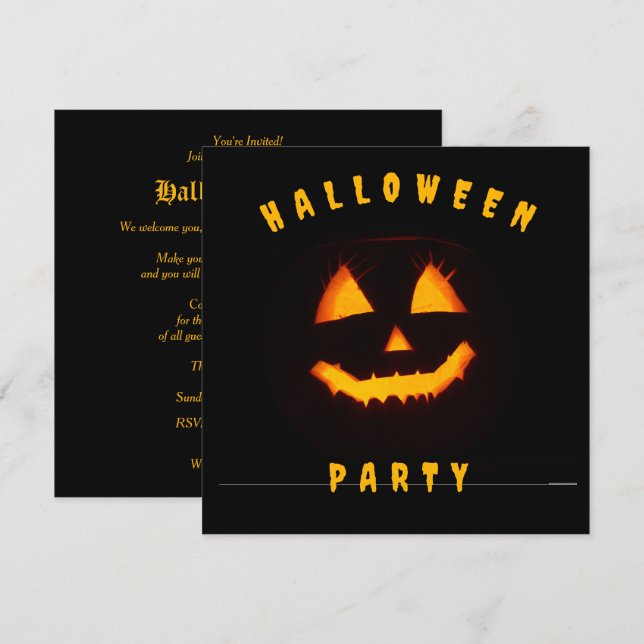Pumpa Ansikte Halloweenfest Inbjudningar (Fram/baksida)