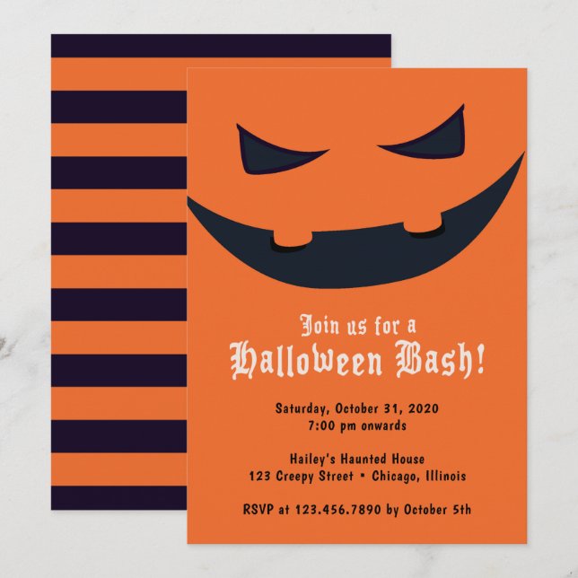 Pumpa Ansikte Halloweenfesten Inbjudningar (Fram/baksida)